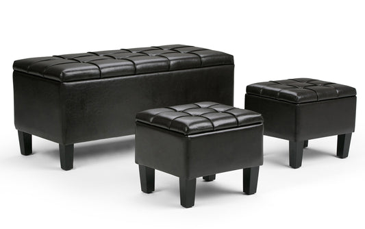 Tanners Brown Vegan Leather | Dover 3 piece Vegan Leather Storage Ottoman