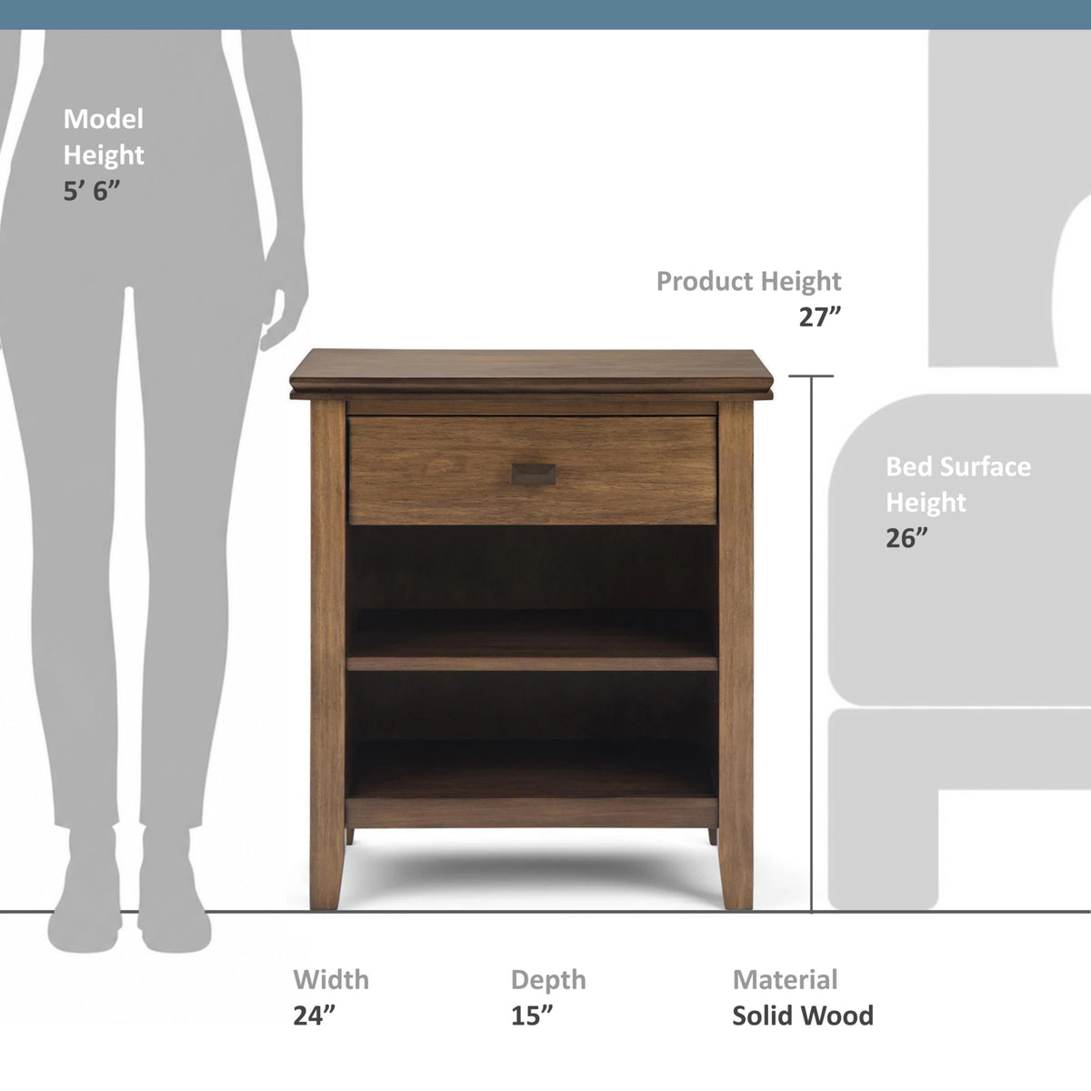 Rustic Natural Aged Brown | Artisan Bedside Table 