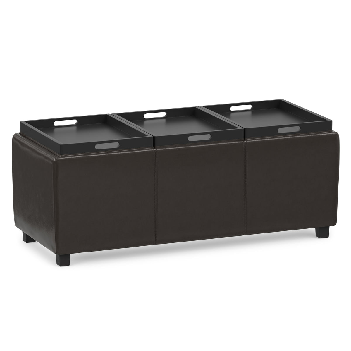 Chocolate Brown Vegan Leather | Avalon 3 Trays Ottoman in Vegan Leather