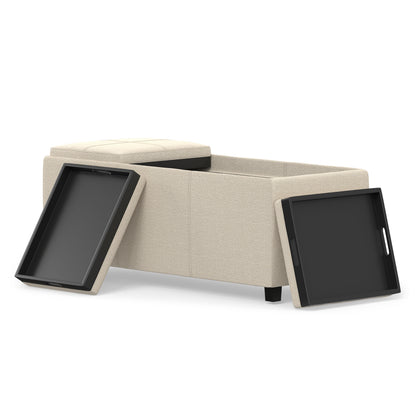 Natural Linen Style Fabric | Avalon 3 Trays Ottoman in Linen