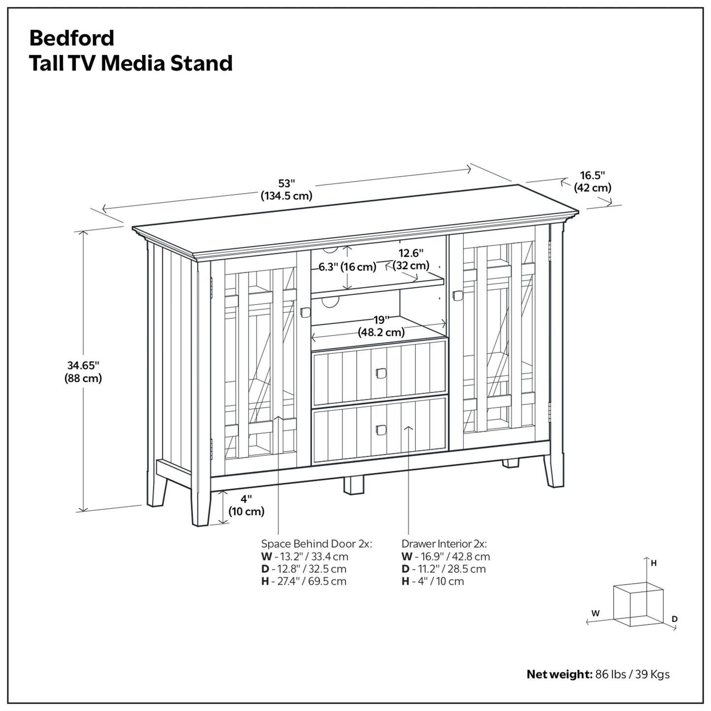Brunette Brown Solid Wood - Pine | Bedford Tall TV Stand