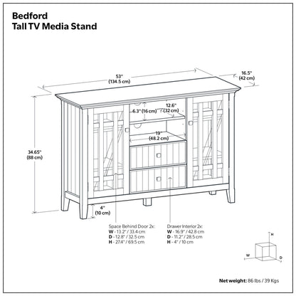 Brunette Brown Solid Wood - Pine | Bedford Tall TV Stand