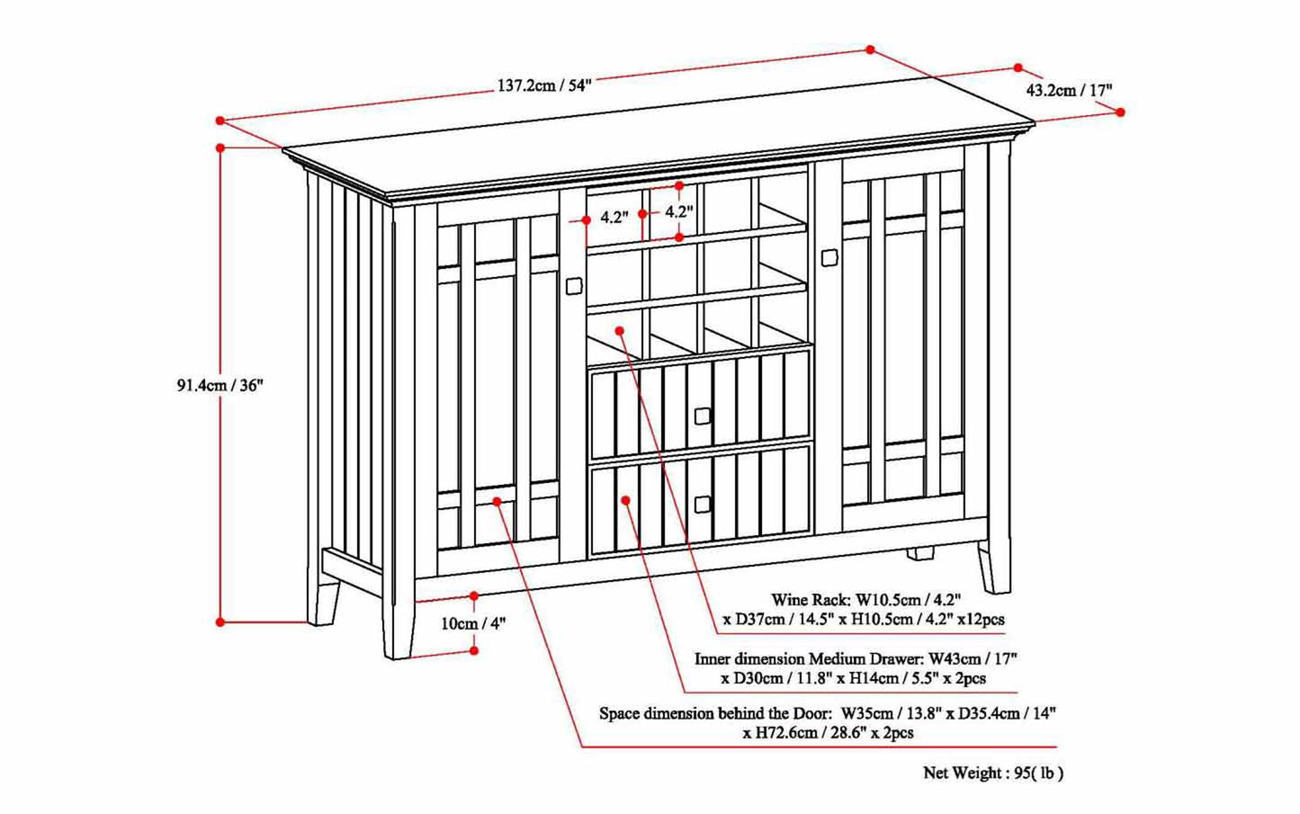 Brunette Brown | Bedford Sideboard Buffet & Winerack
