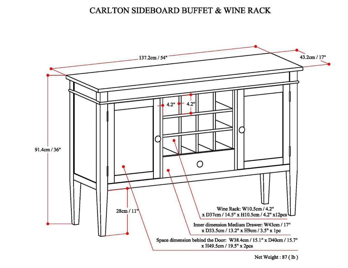 Brunette Brown | Carlton Sideboard Buffet & Wine Rack