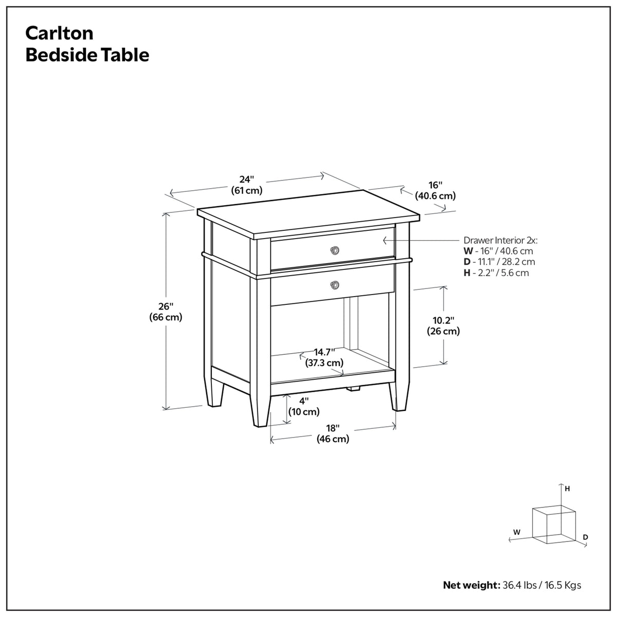 Rustic Natural Aged Brown | Carlton Bedside Table