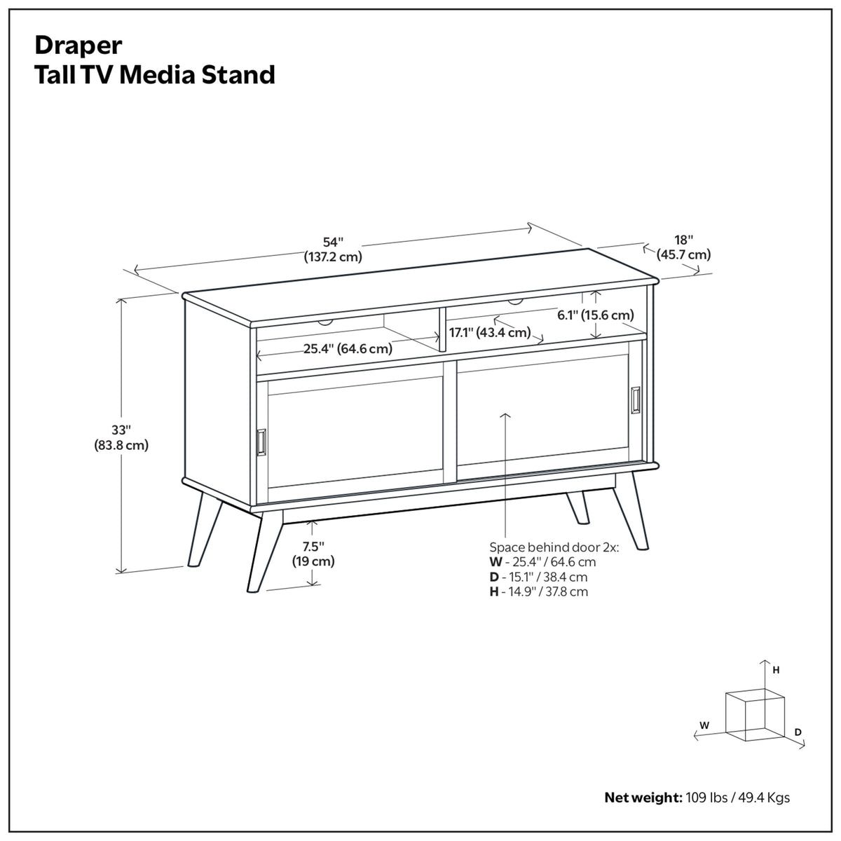 Teak Brown | Draper Tall TV Media Stand