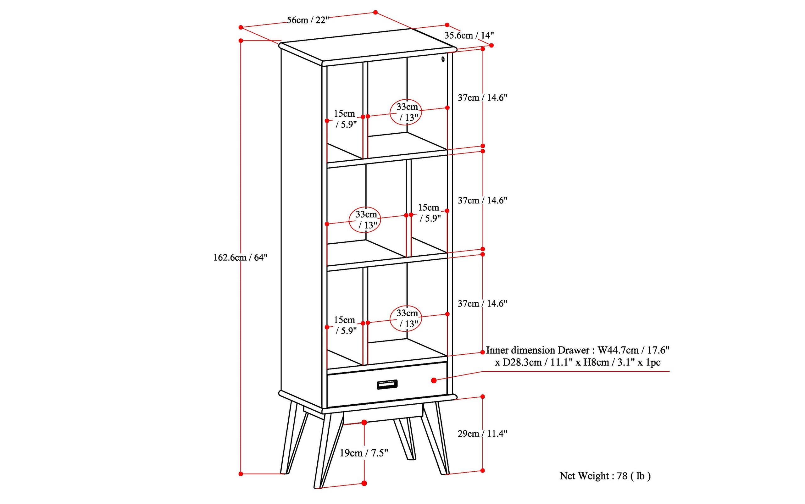 Medium Auburn Brown | Draper Bookcase