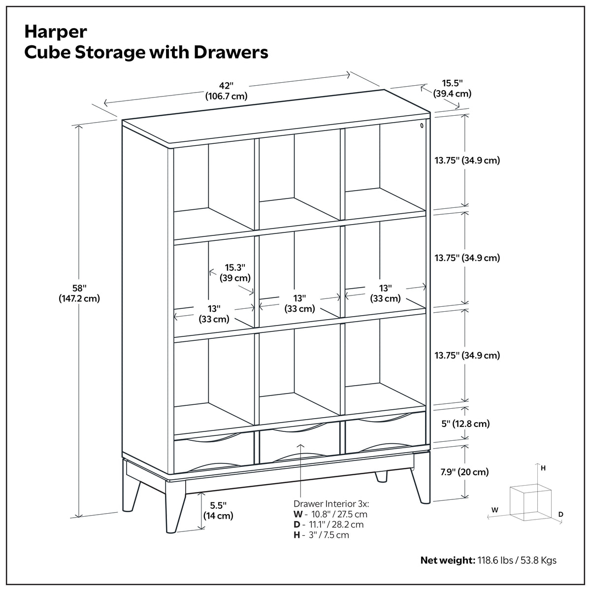 Walnut Brown | Harper Cube Bookcase
