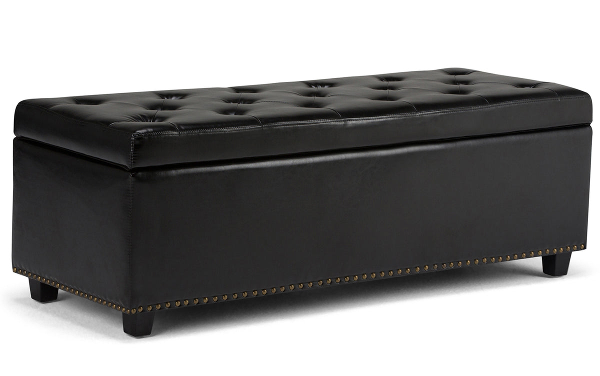 Midnight Black Vegan Leather | Hamilton Storage Ottoman