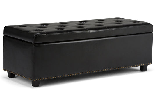 Midnight Black Vegan Leather | Hamilton Storage Ottoman