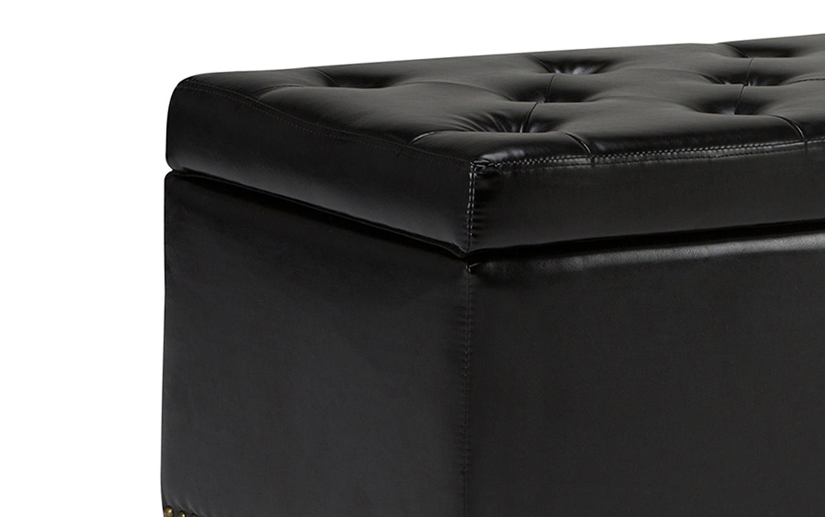 Midnight Black Vegan Leather | Hamilton Storage Ottoman