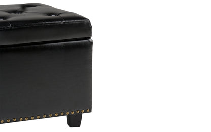 Midnight Black Vegan Leather | Hamilton Storage Ottoman