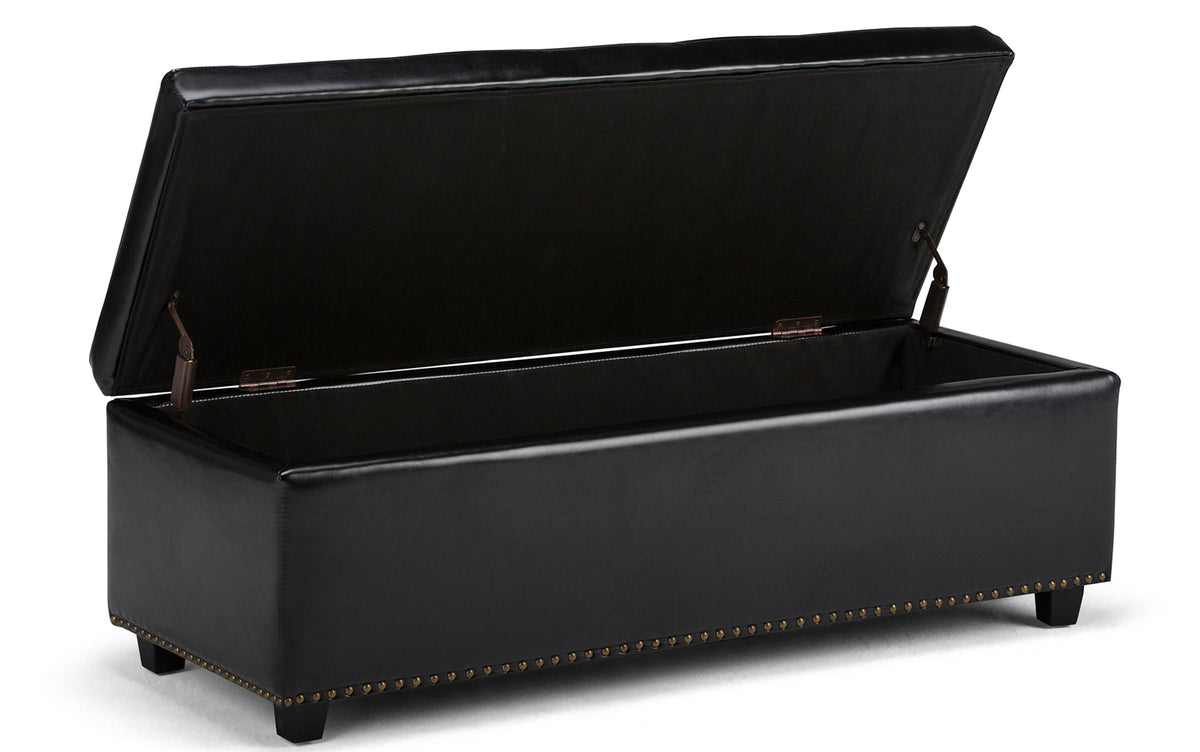 Midnight Black Vegan Leather | Hamilton Storage Ottoman