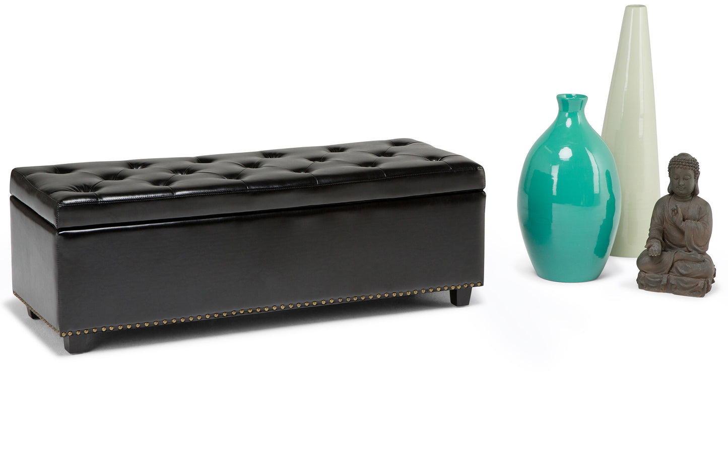 Midnight Black Vegan Leather | Hamilton Storage Ottoman