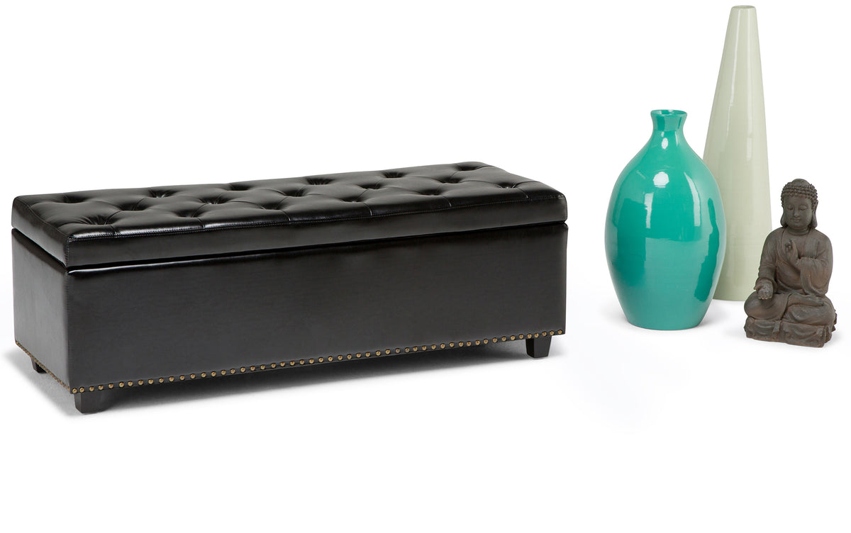 Midnight Black Vegan Leather | Hamilton Storage Ottoman