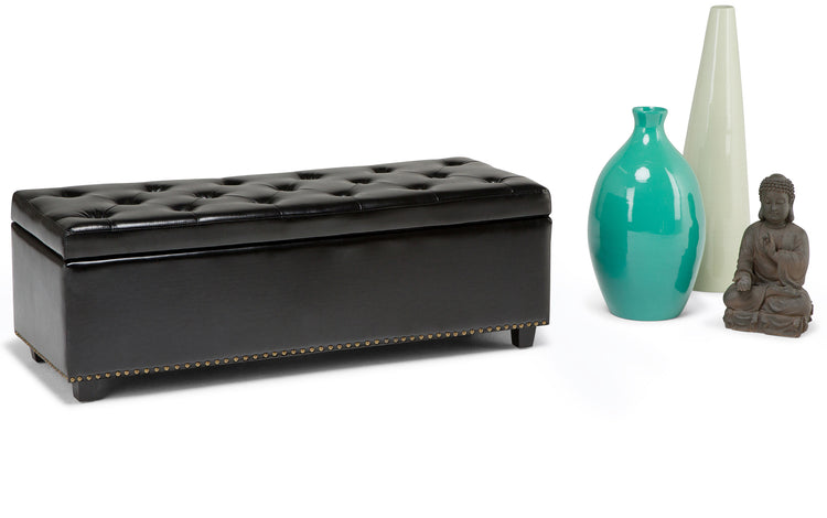 Midnight Black Vegan Leather | Hamilton Storage Ottoman