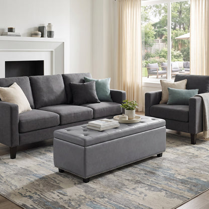 Stone Grey Vegan Leather | Hamilton Storage Ottoman in Stone Grey