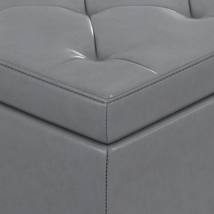 Stone Grey Vegan Leather | Hamilton Storage Ottoman in Stone Grey