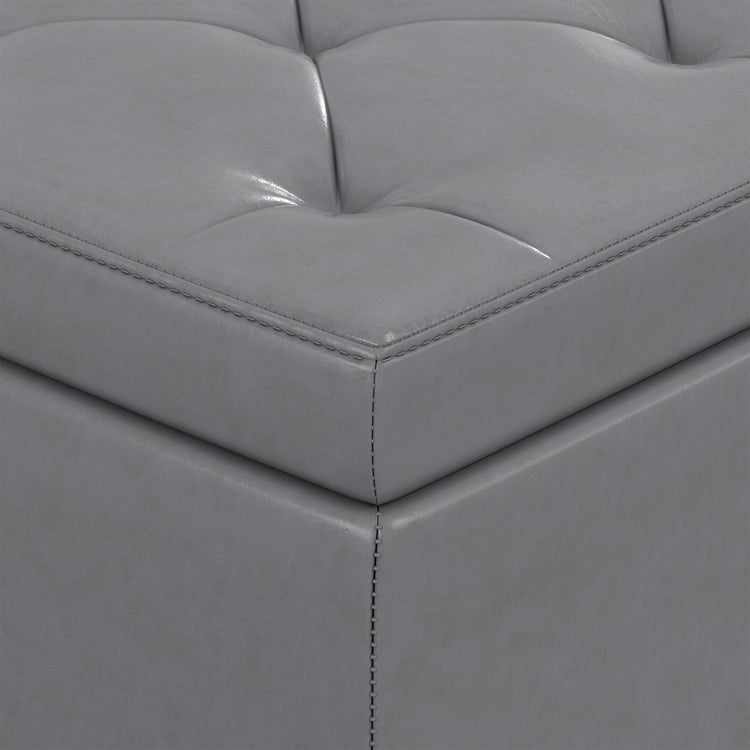 Stone Grey Vegan Leather | Hamilton Storage Ottoman in Stone Grey