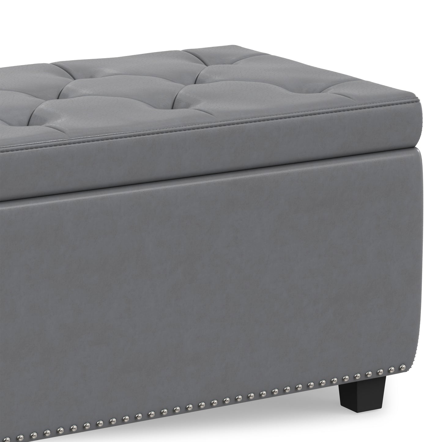 Stone Grey Vegan Leather | Hamilton Storage Ottoman in Stone Grey