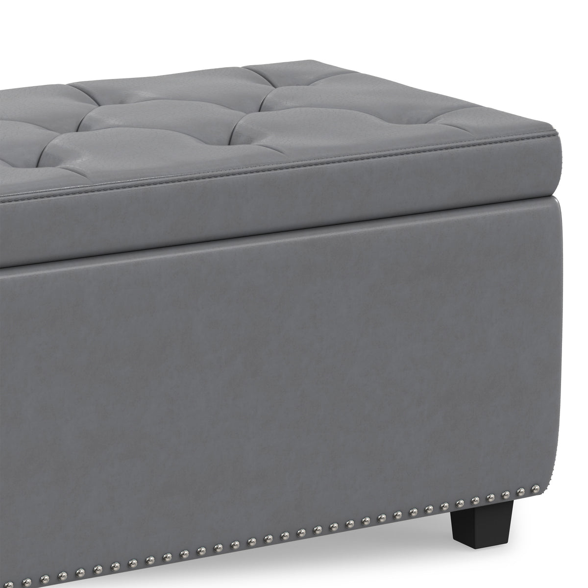 Stone Grey Vegan Leather | Hamilton Storage Ottoman in Stone Grey