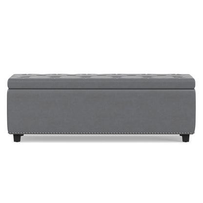 Stone Grey Vegan Leather | Hamilton Storage Ottoman in Stone Grey