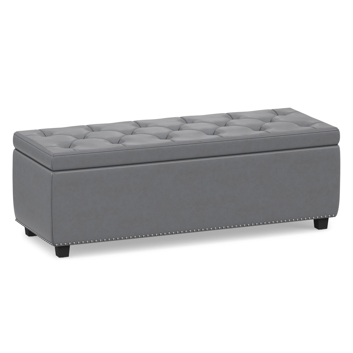 Stone Grey Vegan Leather | Hamilton Storage Ottoman in Stone Grey