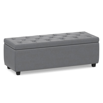 Stone Grey Vegan Leather | Hamilton Storage Ottoman in Stone Grey