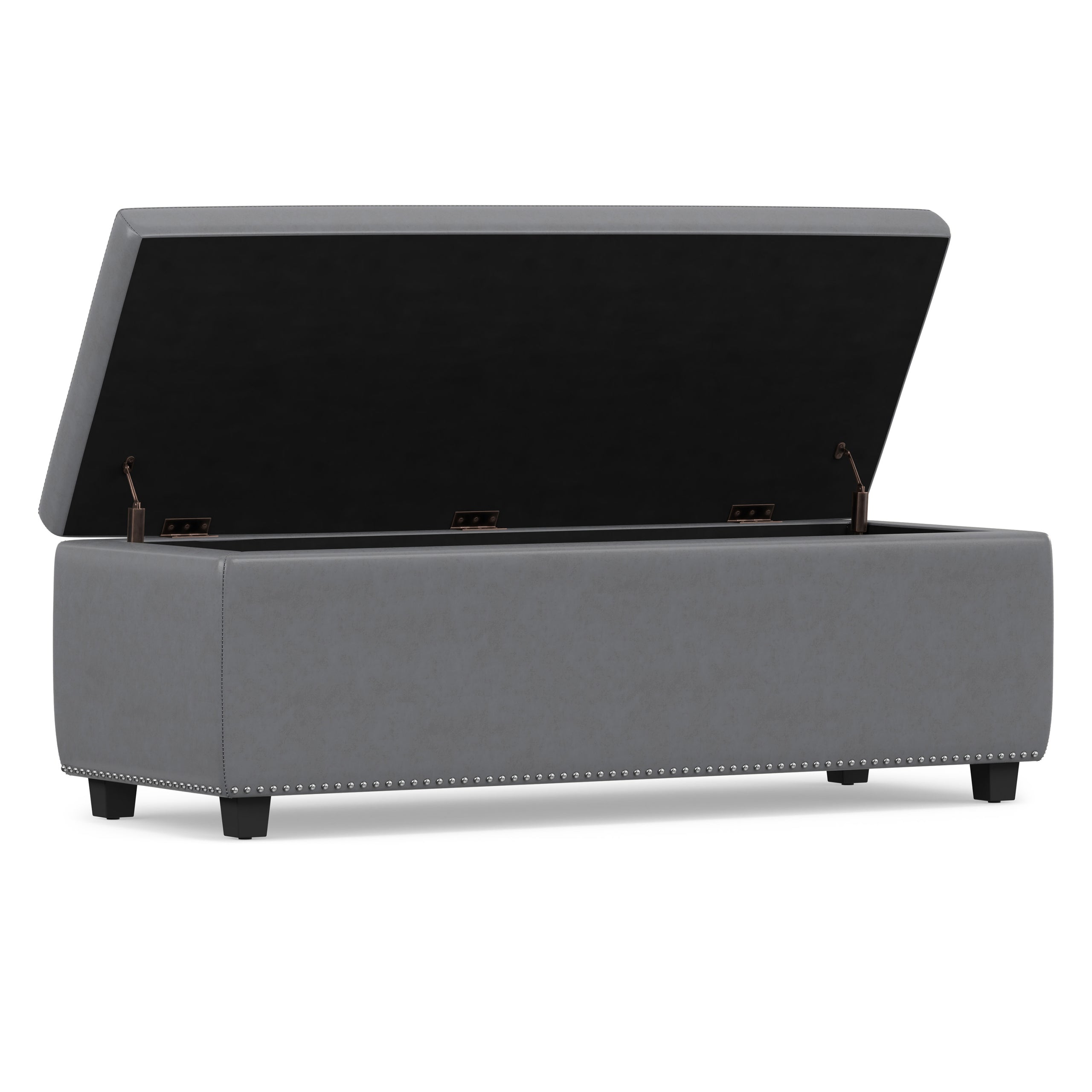 Stone Grey Vegan Leather | Hamilton Storage Ottoman in Stone Grey