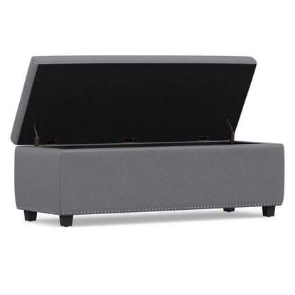 Stone Grey Vegan Leather | Hamilton Storage Ottoman in Stone Grey