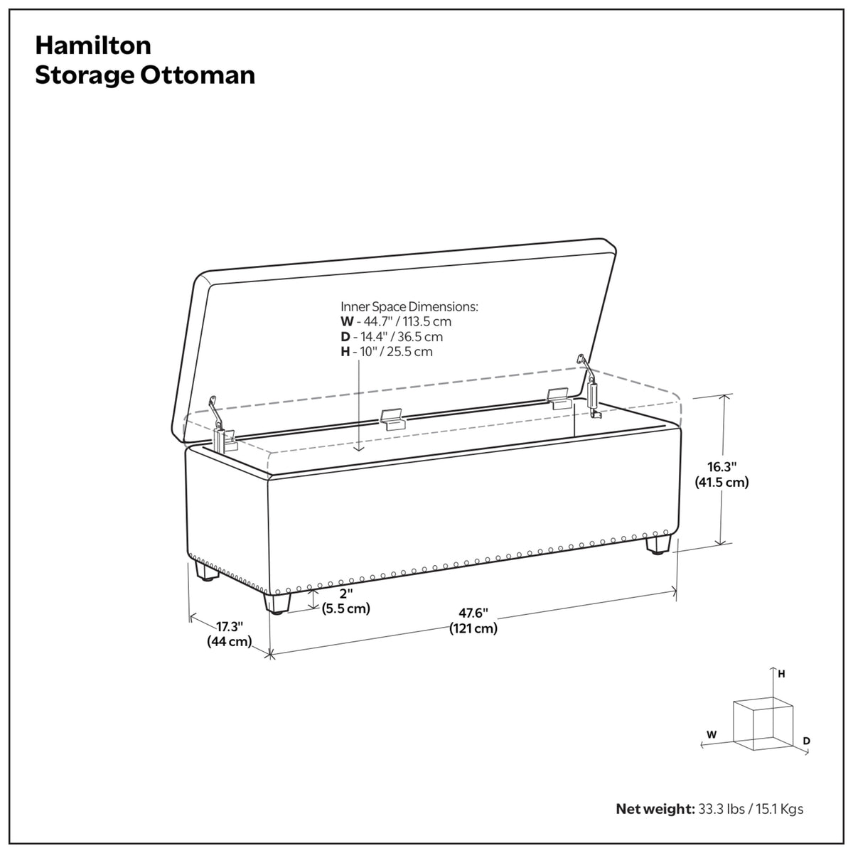 Mediterranean Blue Vegan Leather | Hamilton Storage Ottoman in Vegan Leather