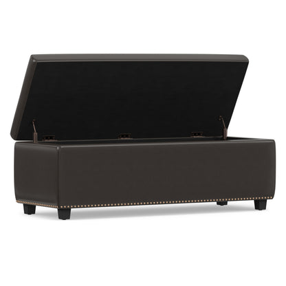 Tanners Brown Vegan Leather | Hamilton Storage Ottoman in Vegan Leather