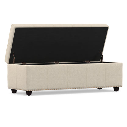 Natural Linen Style Fabric | Kingsley Large Storage Ottoman in Linen 