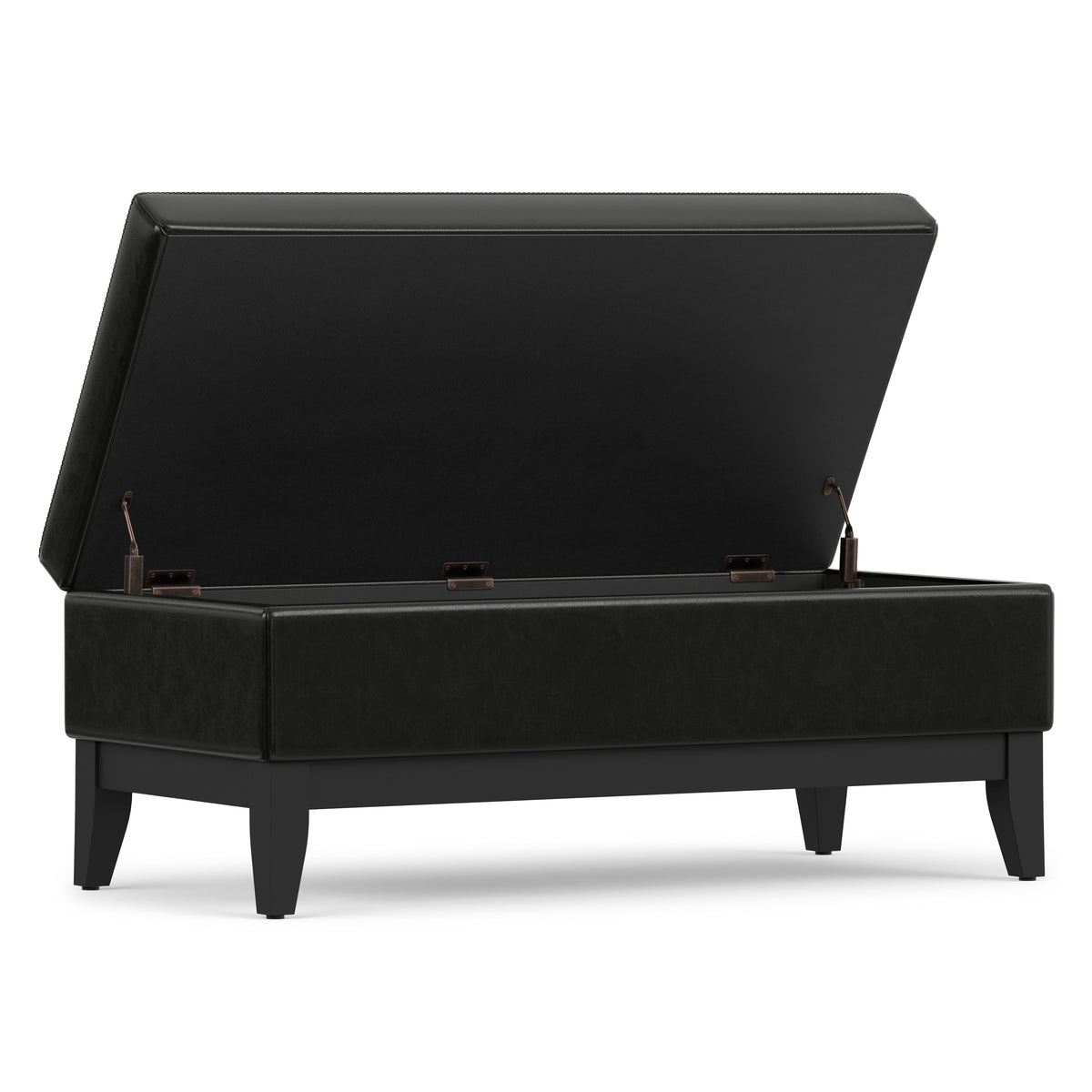 Midnight Black Vegan Leather | Oregon Storage Ottoman Bench with Tray in Vegan Leather