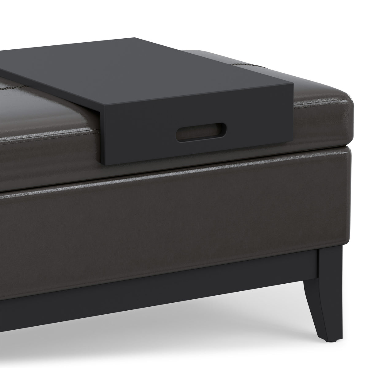 Tanners Brown Vegan Leather | Oregon Storage Ottoman Bench with Tray in Vegan Leather