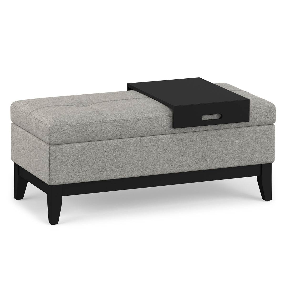 Cloud Grey Linen Style Fabric | Oregon Storage Ottoman Bench with Tray in Linen