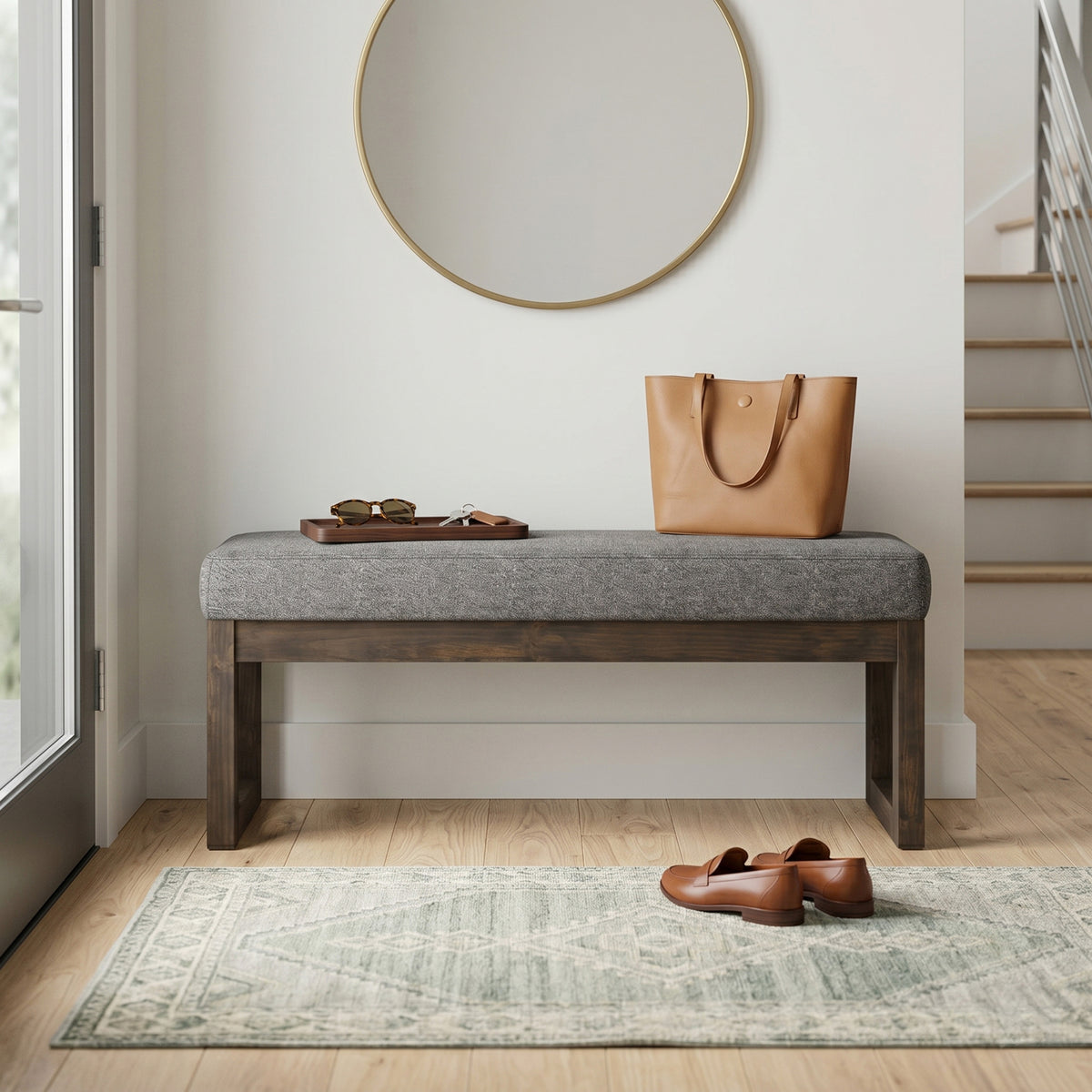 Grey Linen Style Fabric | Milltown Large Ottoman Bench in Linen