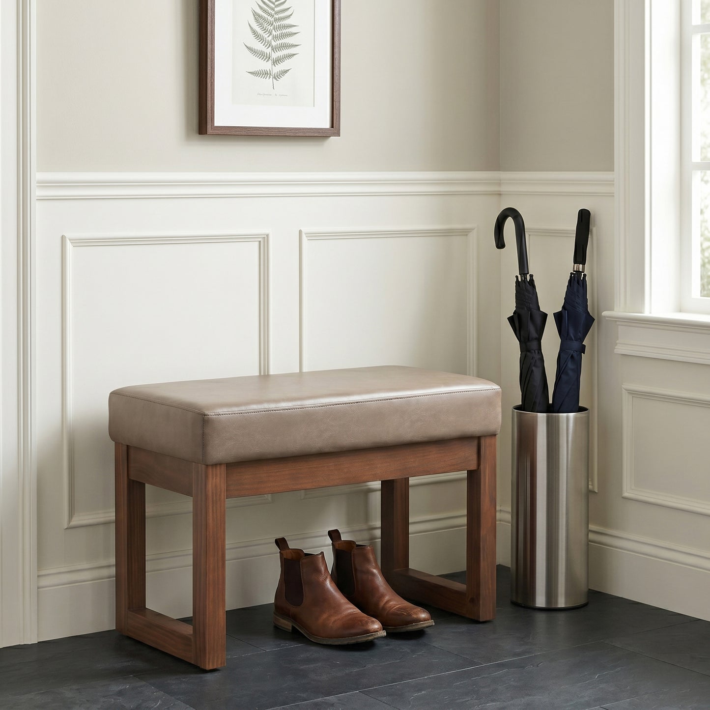 Ash Blonde Vegan Leather | Milltown Footstool Small Ottoman Bench