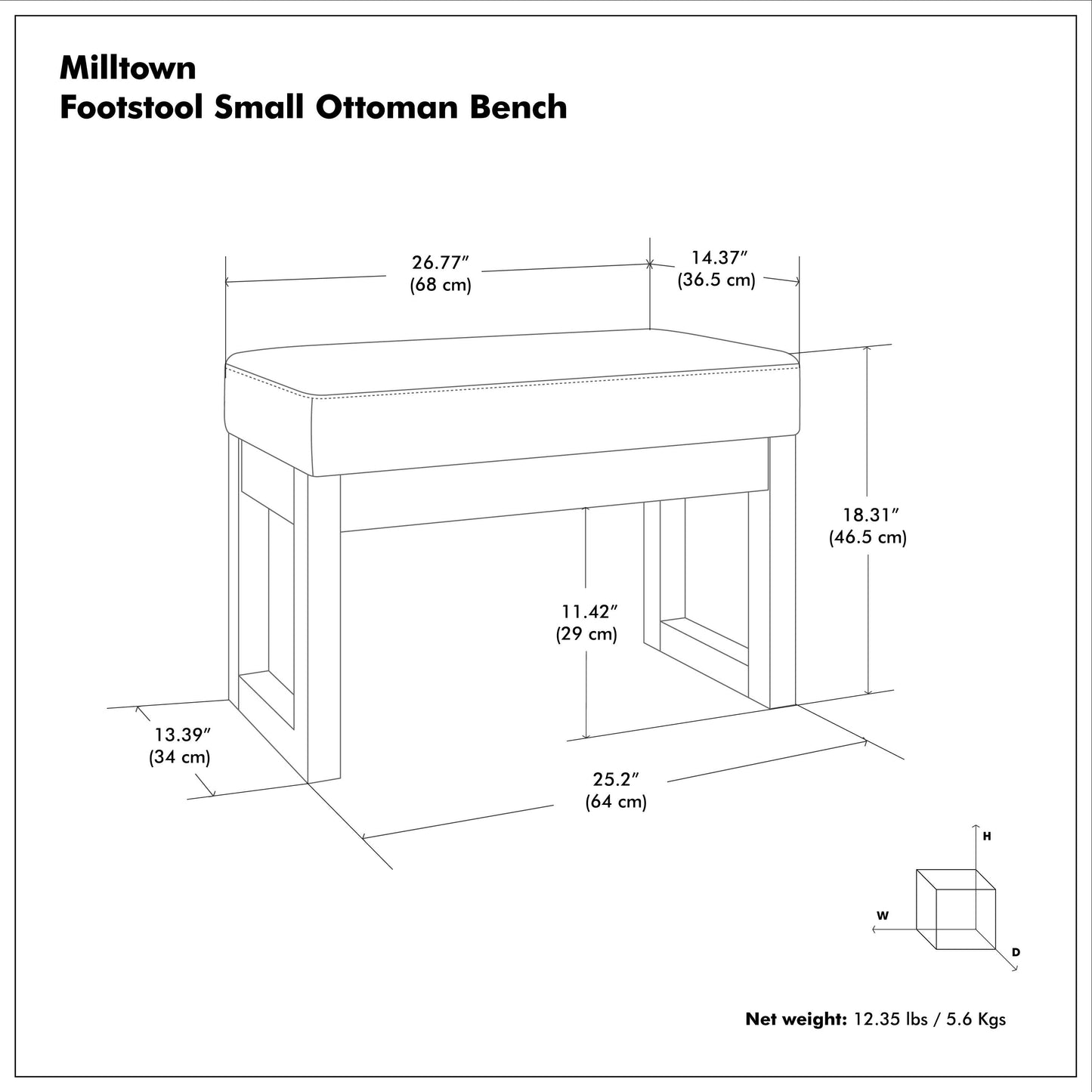 Fawn Brown Linen Style Fabric | Milltown Small Ottoman Bench in Linen