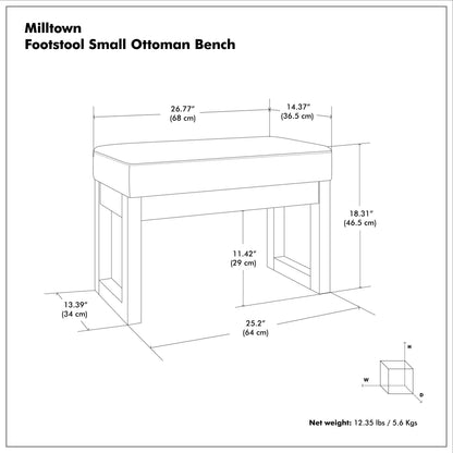 Fawn Brown Linen Style Fabric | Milltown Small Ottoman Bench in Linen