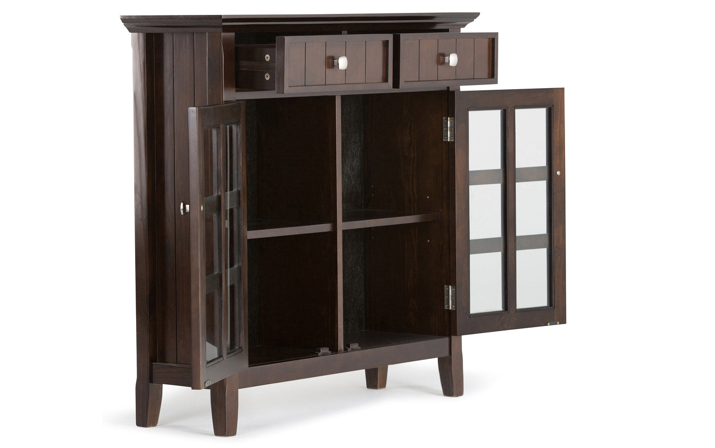 Brunette Brown | Acadian 48-inch Storage Bench with Shelf and 36-inch Cabinet