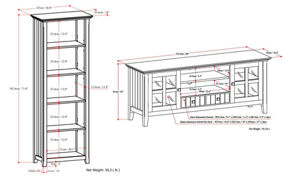 White | Acadian 60 inch TV Stand with 26 inch 5 Shelf Bookcases (Set of 3)