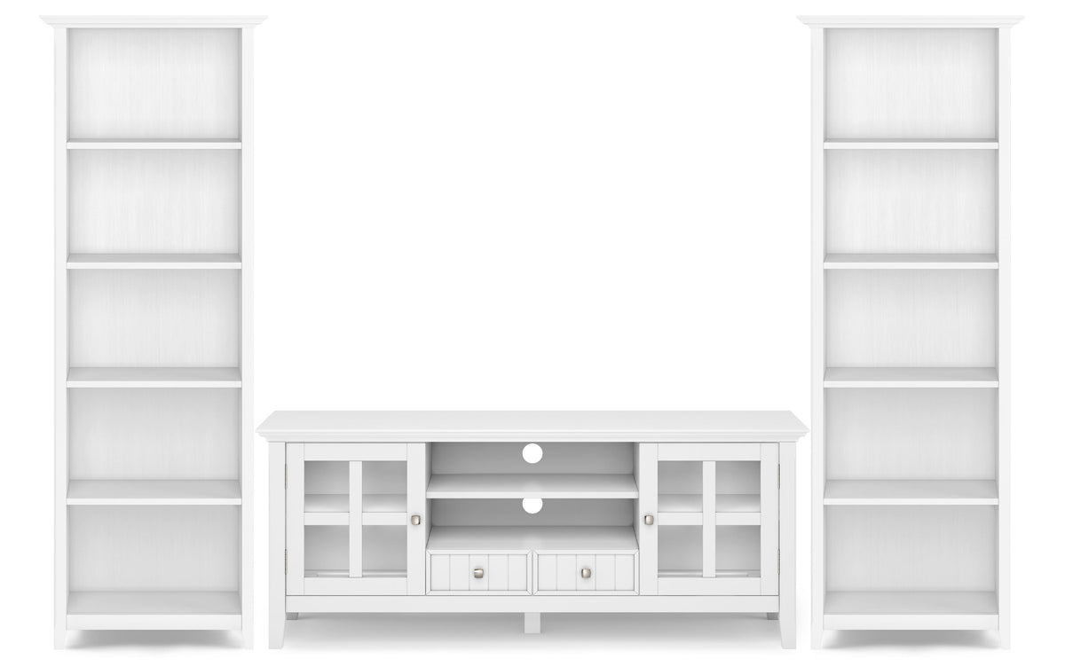White | Acadian 60 inch TV Stand with 26 inch 5 Shelf Bookcases (Set of 3)