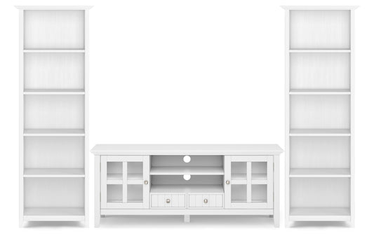 White | Acadian 60 inch TV Stand with 26 inch 5 Shelf Bookcases (Set of 3)