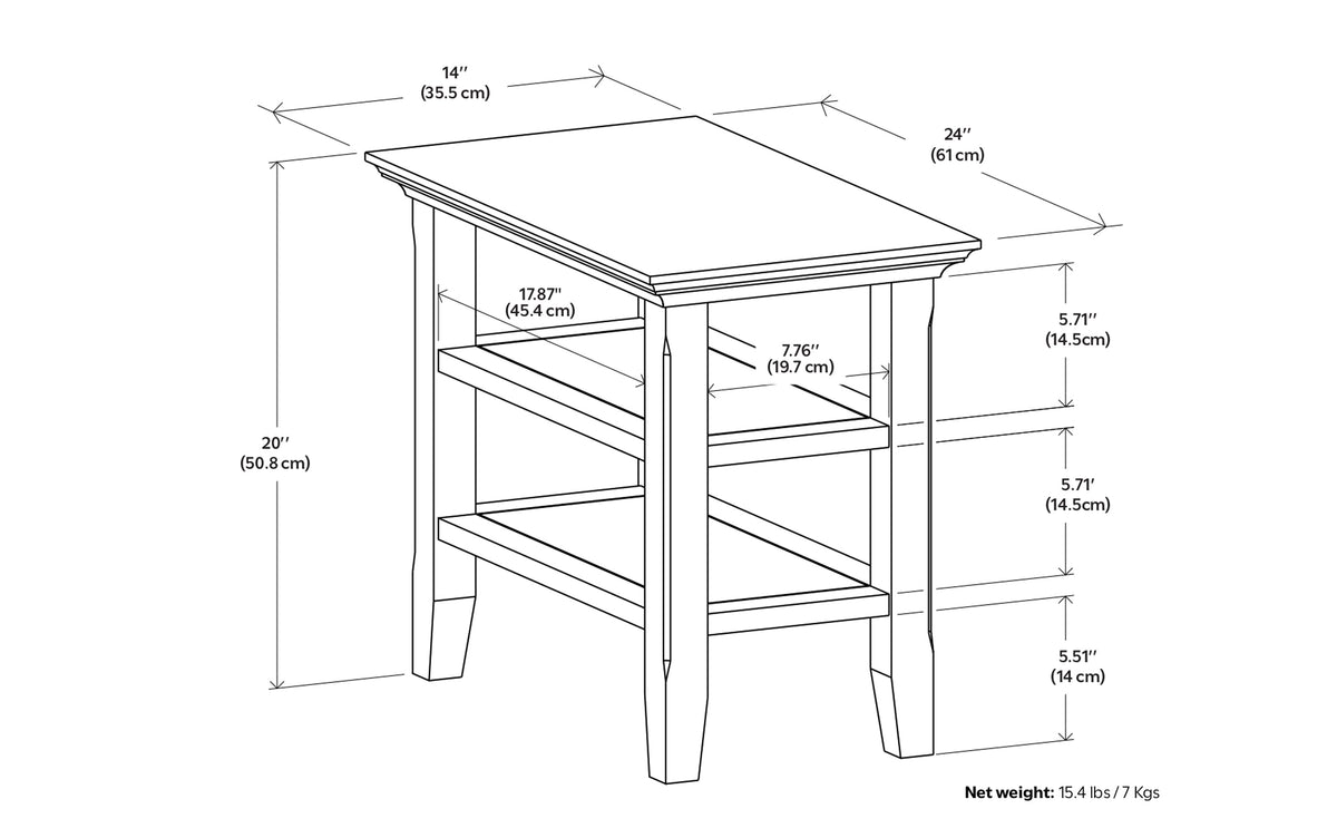 Brunette Brown | Acadian 14 inch Narrow Side Table (Set of 2)