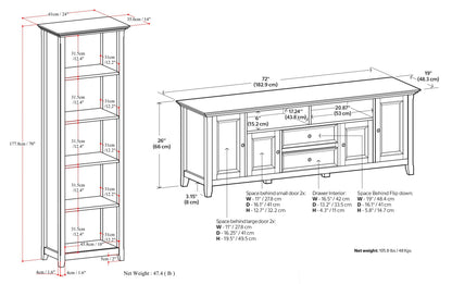 Black | Amherst 72 inch TV Stand with 24 inch 5 Shelf Bookcases (Set of 3)