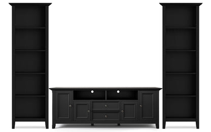 Black | Amherst 72 inch TV Stand with 24 inch 5 Shelf Bookcases (Set of 3)