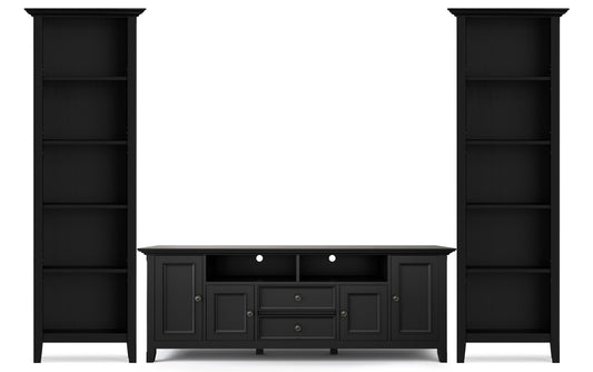 Black | Amherst 72 inch TV Stand with 24 inch 5 Shelf Bookcases (Set of 3)