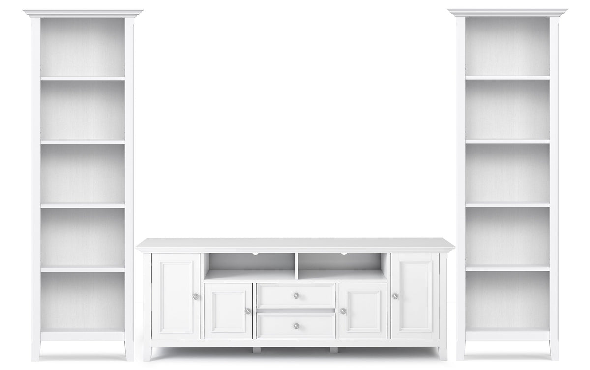 White | Amherst 72 inch TV Stand with 24 inch 5 Shelf Bookcases (Set of 3)