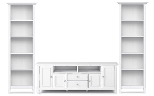 White | Amherst 72 inch TV Stand with 24 inch 5 Shelf Bookcases (Set of 3)